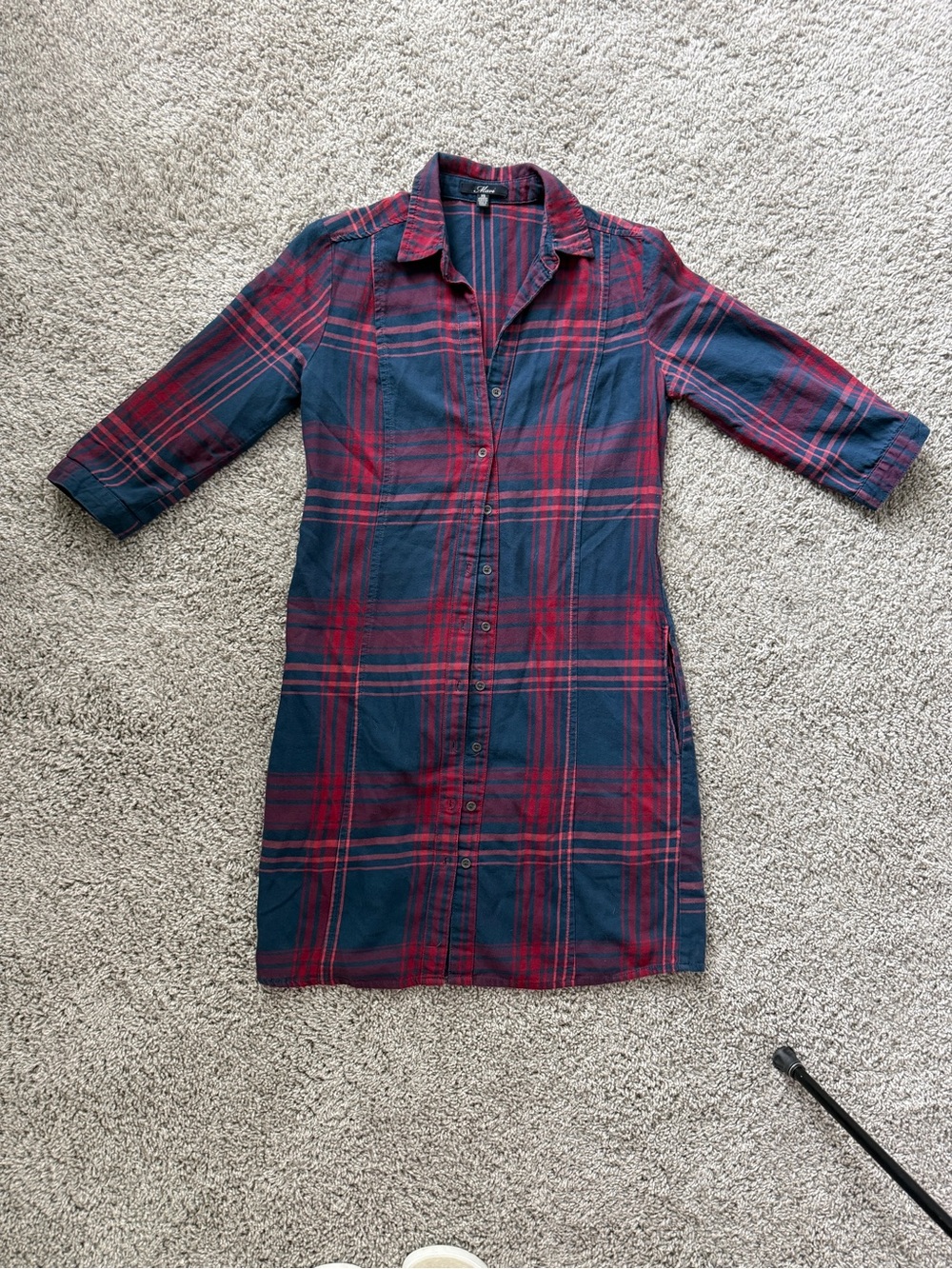 Mavi Red & Navy Plaid Button-Front Shirt Dress
